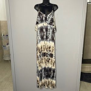 Black Bead. Long Maxi Dress size medium neutral tye dye